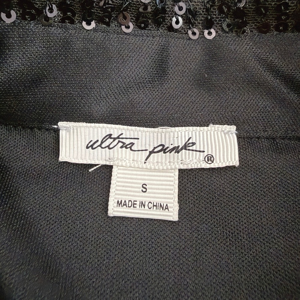 Ultra Pink Sequin Button Front Black Women Blouse Size S Glam Party Going Out - Picture 4 of 8